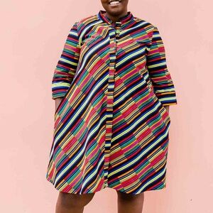 Zuri Kenya Just One Dress in Chromatic multicolor stripe pattern cotton XL